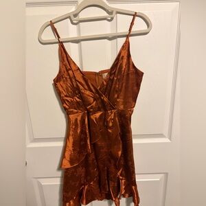 Satin Wrap Dress in Rust Orange